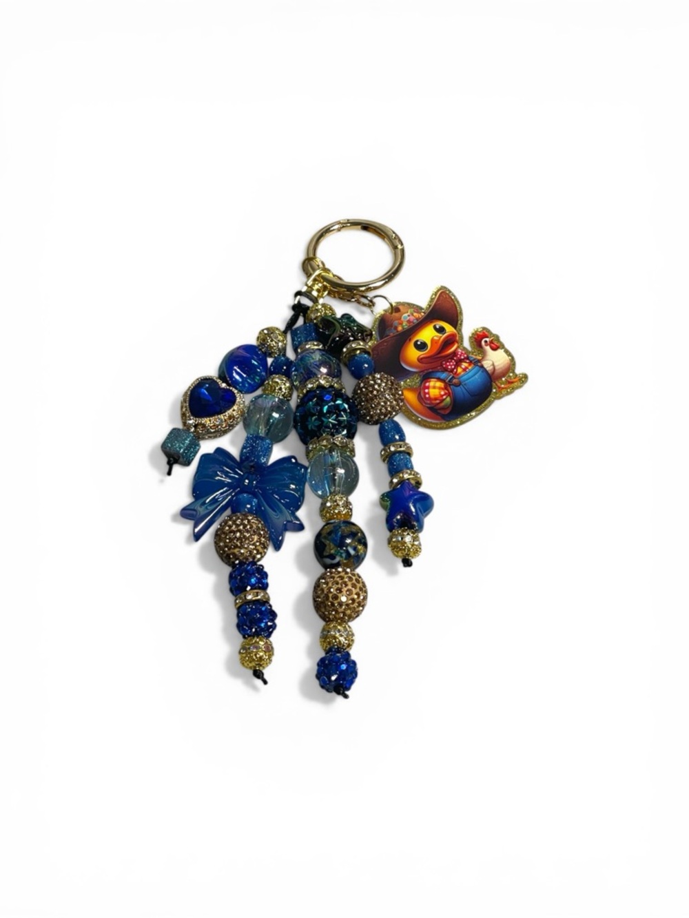 Blue Beaded Bag Charm Hand Rhinestone Duck